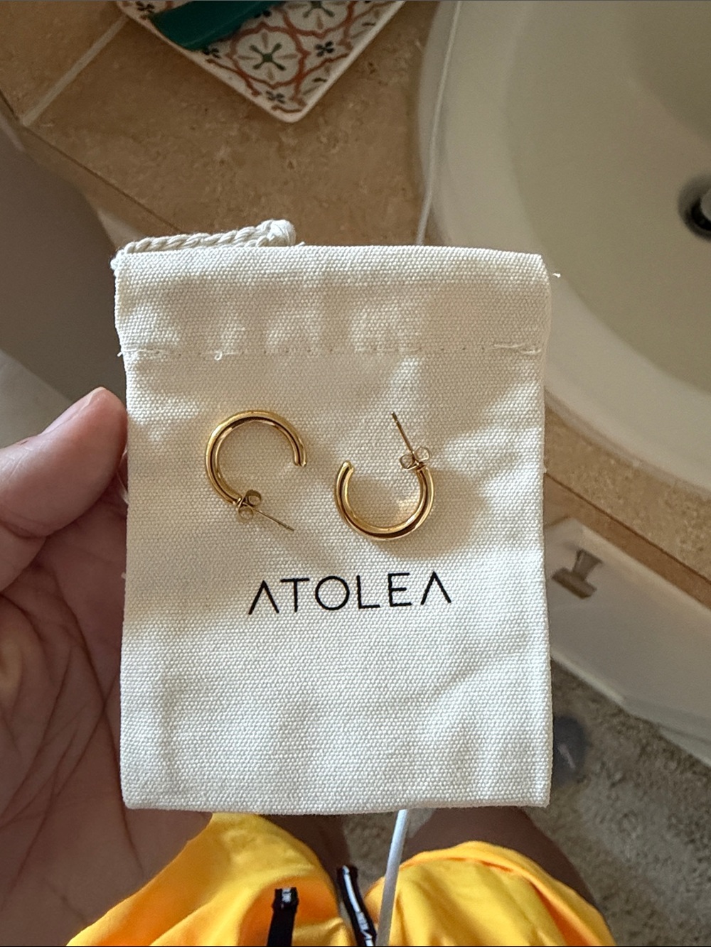 18k plated new Atolea Gold Hoop Earrings - Classic Small Hoop Studs